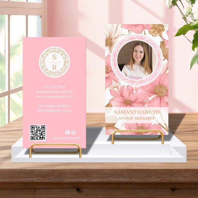 Luxury Floral Botanical Monogram Logo Brand Photo Business Card (Creator Uploaded)