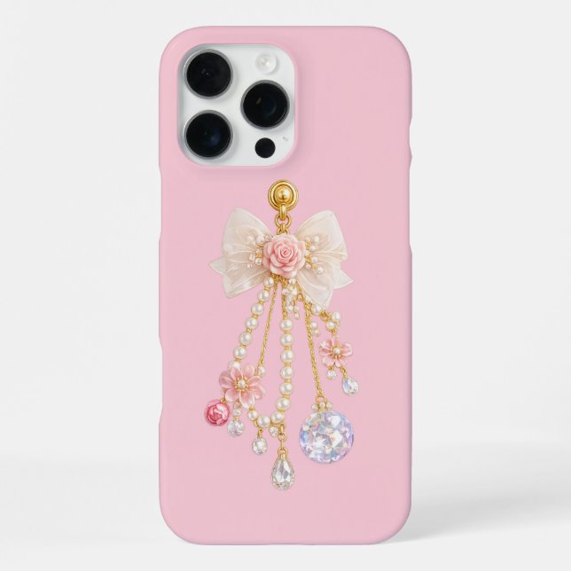 Luxury Floral Bow Pearl iPhone 16 Pro Max Case (Back)