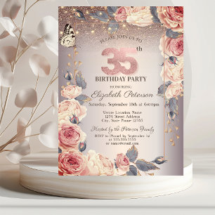 Luxury Floral,Butterfly,Lights 35th Birthday Invitation