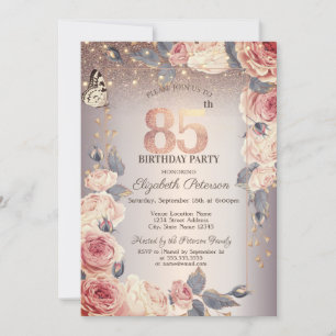 Luxury Floral,Butterfly,Lights 85th Birthday Invitation