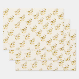 Luxury Floral Gift Gold Leaf Botanical Wrap Roll Wrapping Paper Sheet