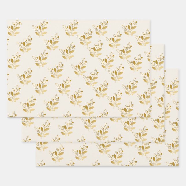 Luxury Floral Gift Gold Leaf Botanical Wrap Roll Wrapping Paper Sheet (Set)