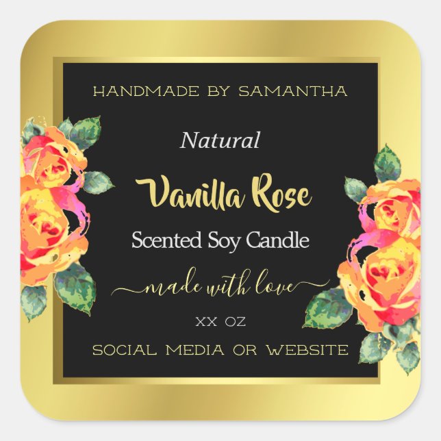 Luxury Floral Gold Black Product Packaging Labels (Front)