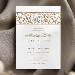 Luxury Floral Gold & Cream Nuestra Boda Wedding Invitation