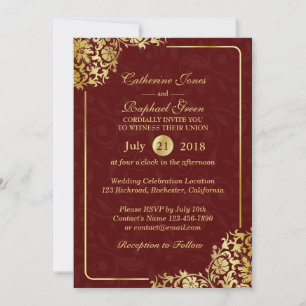 Luxury Floral Gold Lace RSVP Wedding Invitation