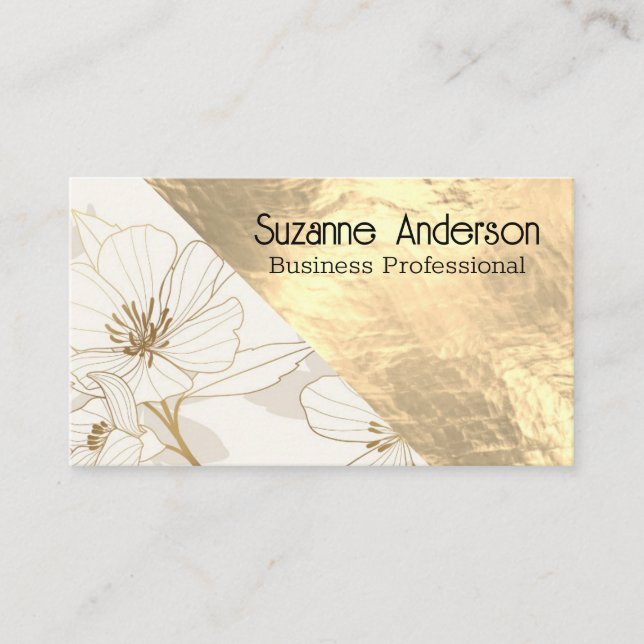 Luxury Floral | Gold Metal Texture  Business Card (Front)
