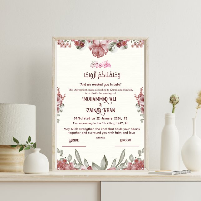 Luxury Floral islamic Nikkah Certificate Posters (Creator Uploaded)