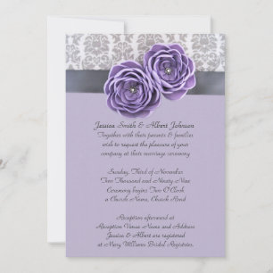 Luxury Floral Lavender Ribbon Belt Wedding Invite