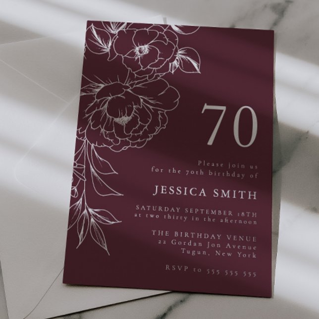 Luxury Floral Line Art 70th Birthday Silver (Creator Uploaded)