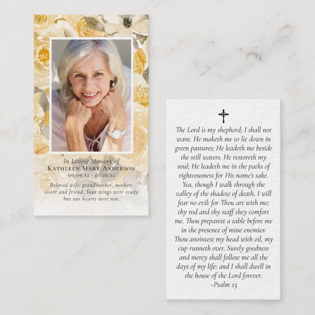 Luxury Floral Photo Memorial Prayer Card (Front/Back)