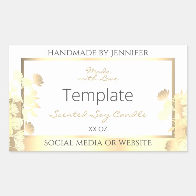 Luxury Floral Product Packaging Labels White Gold (Front)