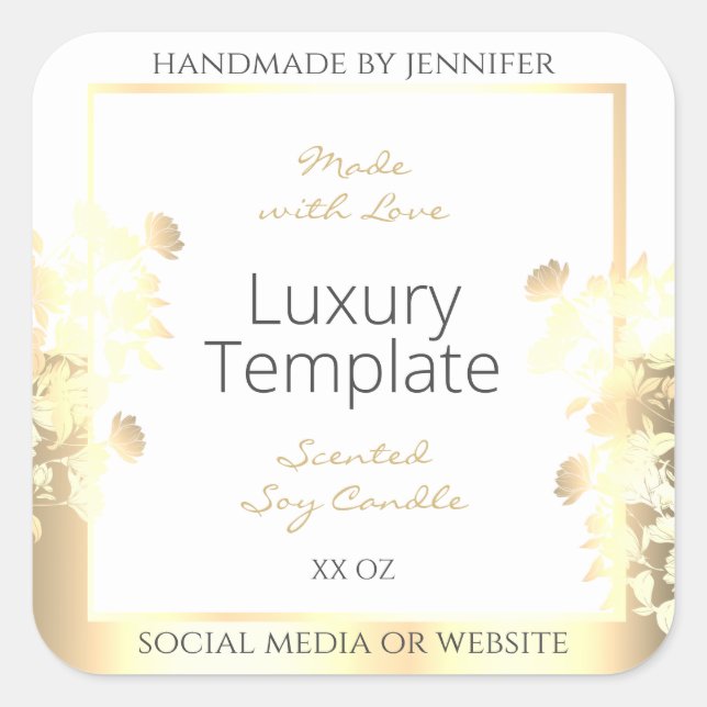 Luxury Floral Product Packaging Labels White Gold (Front)