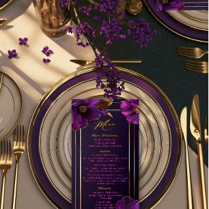 Luxury Floral Purple Luminous Violets Wedding  Menu