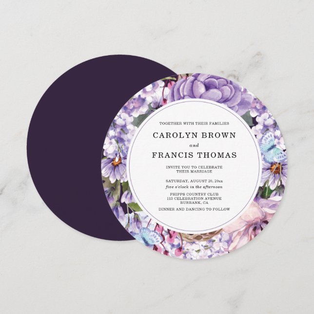 Luxury Floral Purple Watercolor Wedding Invitation (Front/Back)