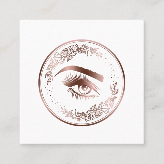 Luxury Floral Rose Gold Lashes Circle Eyes Brows Square Business Card (Front)