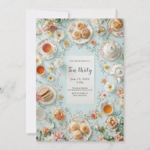 Luxury Floral Top View Tea Party Invitation
