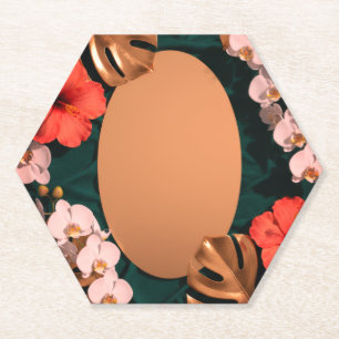 Luxury Floral Tropical Botanical Red Hibiscus Paper Coaster