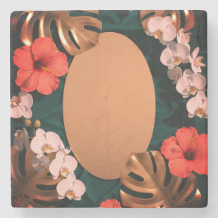 Luxury Floral Tropical Botanical Red Hibiscus Stone Coaster