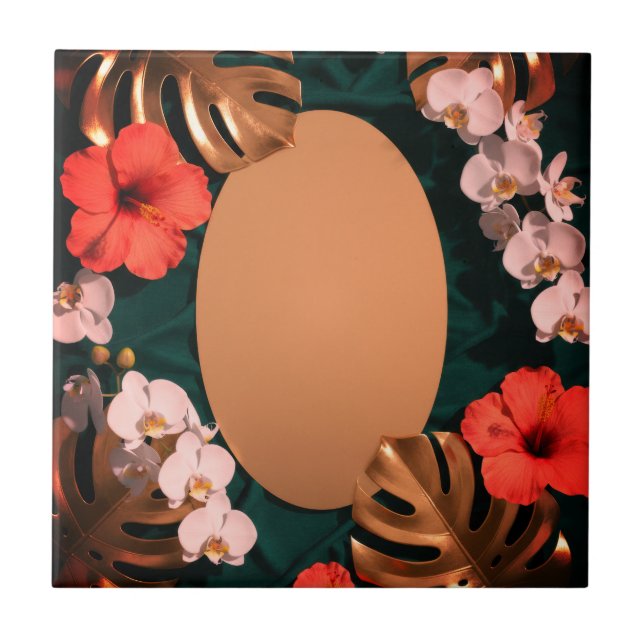 Luxury Floral Tropical Botanical Red Hibiscus Tile (Front)