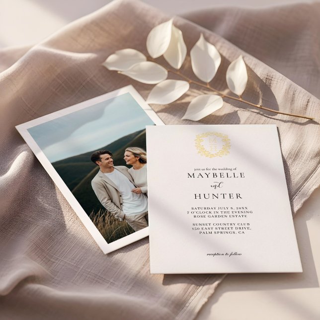 Luxury Floral Vine Crest Monogram Wedding Photo (Creator Uploaded)