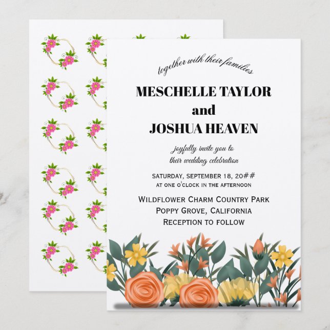 Luxury Floral Wedding Invitation – Customisable (Front/Back)