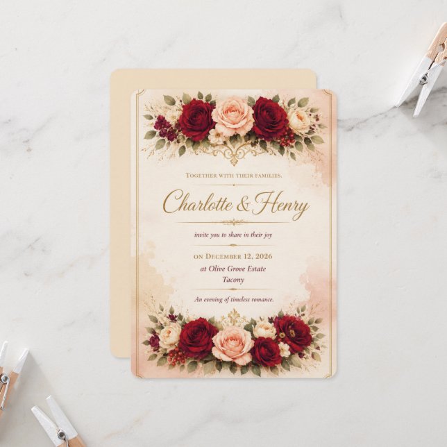Luxury Floral Wedding Invitation Template (Front/Back In Situ)