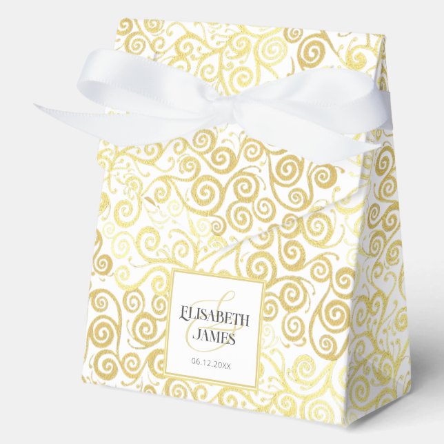 Luxury Flourish Chic Winter White And Gold Wedding Favour Box (Front)