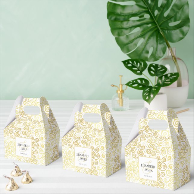 Luxury Flourish Chic Winter White And Gold Wedding Favour Box (Multiple)