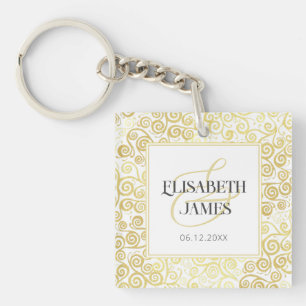 Luxury Flourish Chic Winter White And Gold Wedding Key Ring