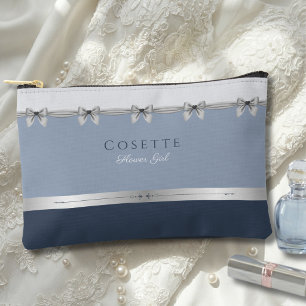 Luxury Flower Girl Slate Blue Coquette Accessory Pouch