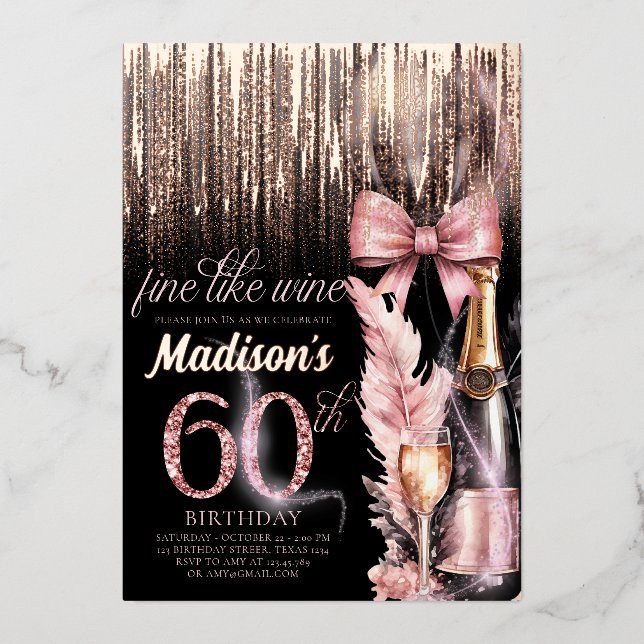 Luxury Foil 60th Rose Wine Adult Birthday (Front)