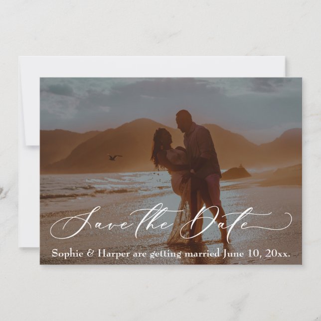 Luxury Font Romantic Photo Save the Date Card (Front)