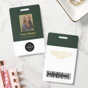 Luxury Forest Green Gold Corporate Photo Logo ID Badge