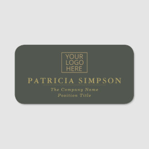 Luxury Forest Green & Golden Accents: Elegant Logo Name Tag