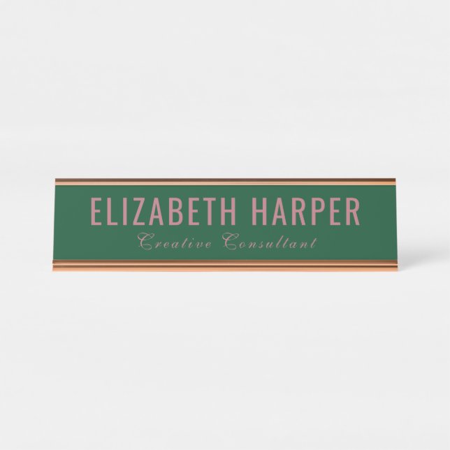 Luxury Forest Green & Rose Gold Executive Desk Name Plate (Front)