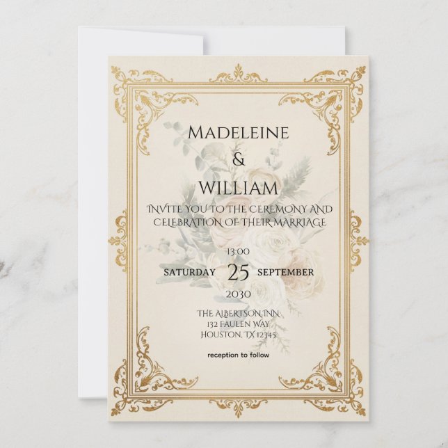  Luxury Formal Elegant Gold Wedding Invitation (Front)