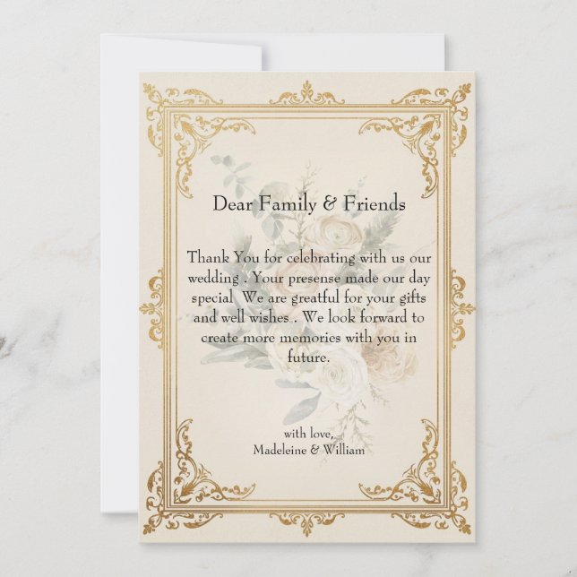  Luxury Formal Elegant Gold Wedding  Thank You Card (Front)
