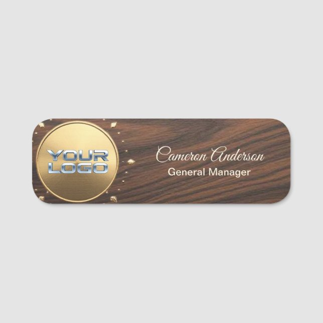 Luxury Full Wood Gold Logo Name Tag (Front)