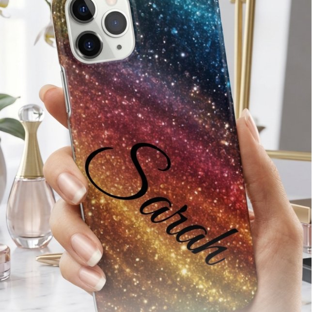Luxury Galaxy Glitter Sparkle Personalised Name Ph iPhone Case (Creator Uploaded)