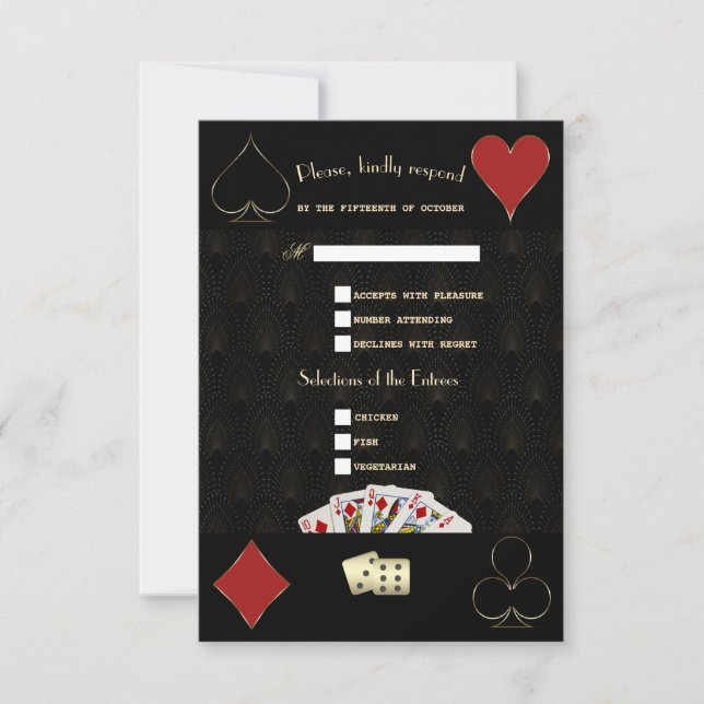 Luxury Gatsby Casino Vegas Poker Wedding RSVP Card (Front)