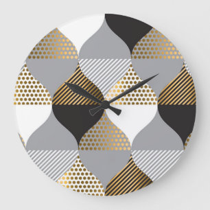 Luxury geometric: black, gold pattern large clock
