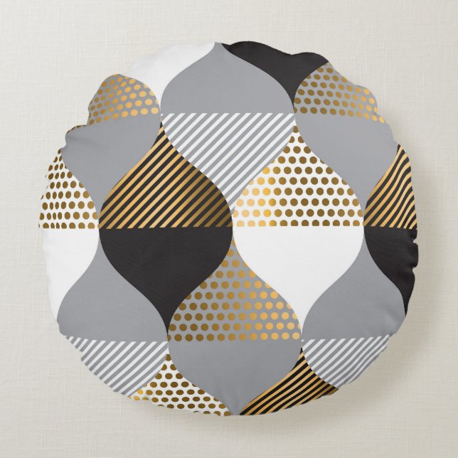 Luxury geometric: black, gold pattern round cushion (Front)