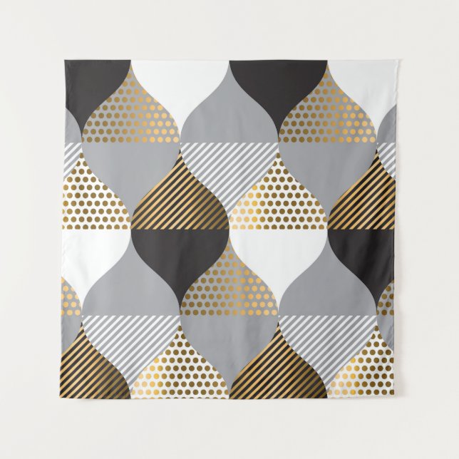 Luxury geometric: black, gold pattern tapestry (Front)