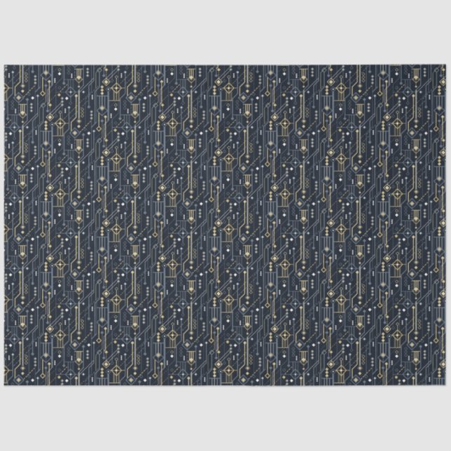 Luxury Geometric Blue and Gold Art Deco Decoupage Tissue Paper (Front)