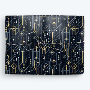 Luxury Geometric Blue and Gold Art Deco Wrapping Paper