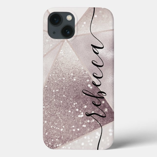 Luxury Geometric Silver Glitter Custom Script Name Case-Mate iPhone Case (Back)