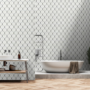 Luxury Geometric White Grey Marble Tile Pattern Wallpaper