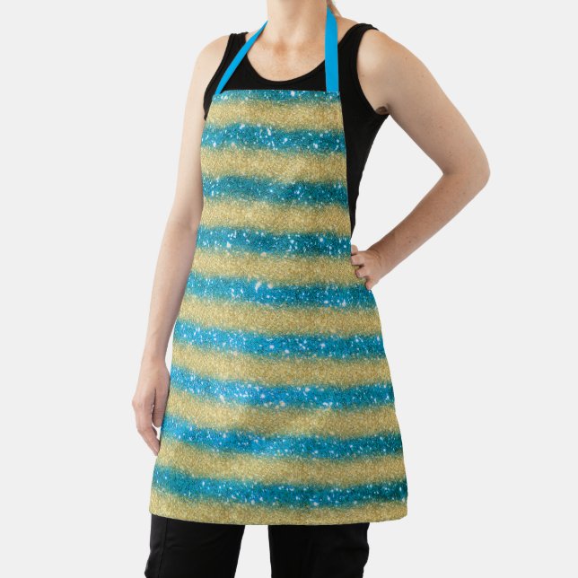Luxury Gift Popular Blue Gold Glitter Apron (Insitu)