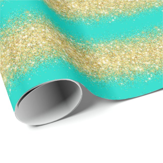 Luxury Gift Popular Turquoise Gold Glitter Wrapping Paper (Roll Corner)
