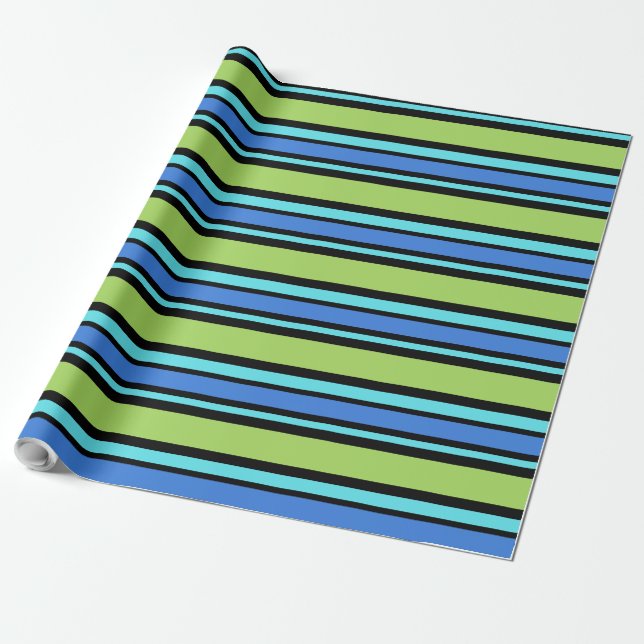 Luxury Giftwrap Blue Green Black Deckchair Stripes Wrapping Paper (Unrolled)